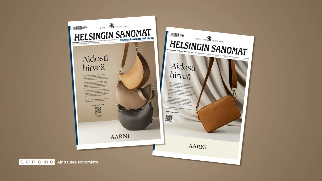 Aarni mainosti Helsingin Sanomien etusivulla
