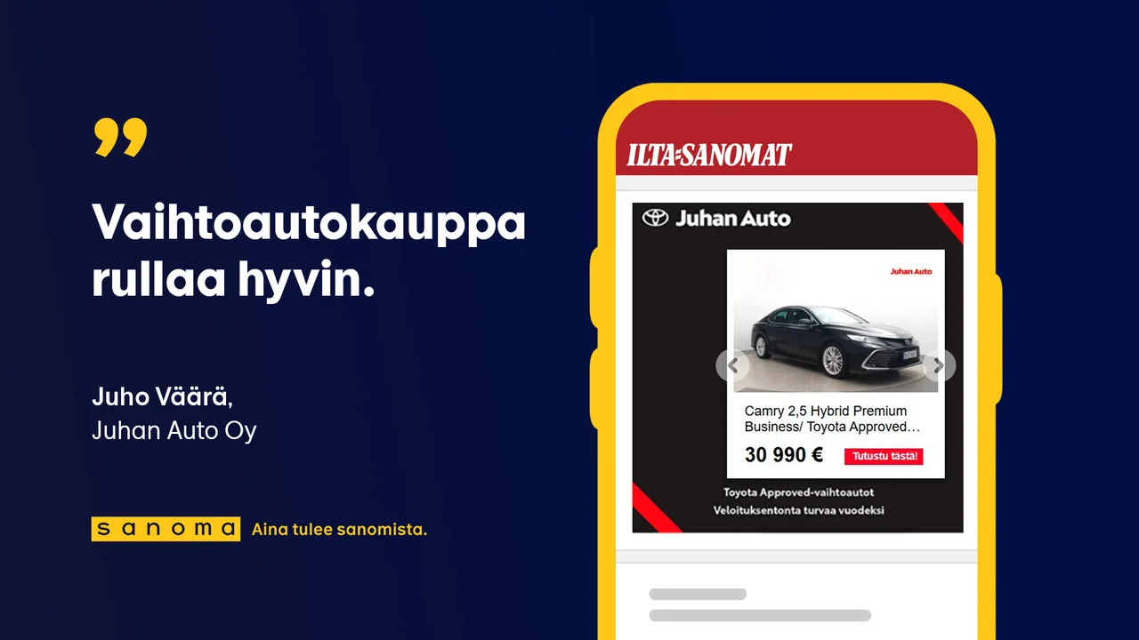 Juhan Auton mainos Sanoman digimedioissa