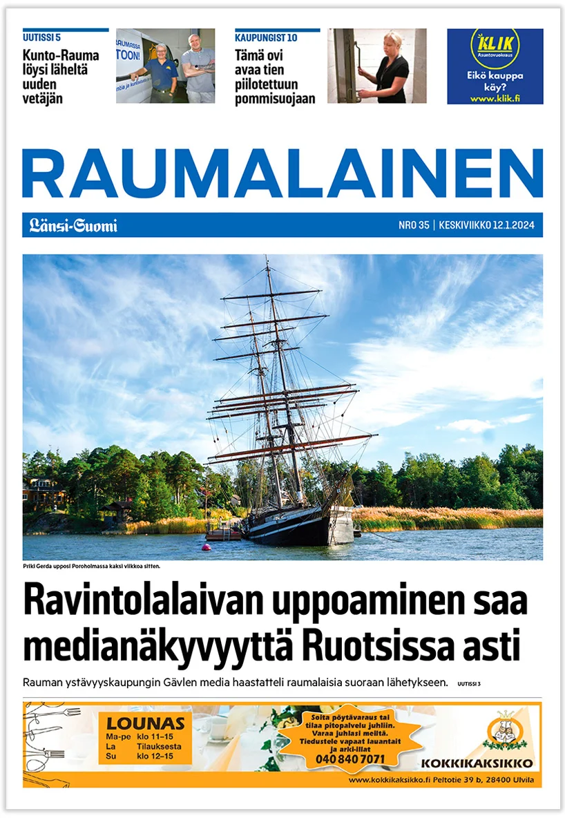 Raumalainen-lehden etusivu -malli