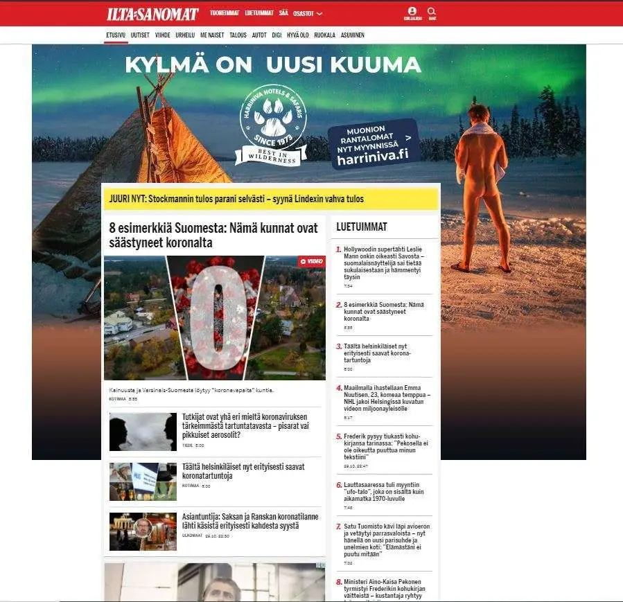 Harriniva Ilta-Sanomat mainos